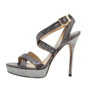 Jimmy Choo Metallic Grey Glitter Vamp Platform Sandals. Size 9.5